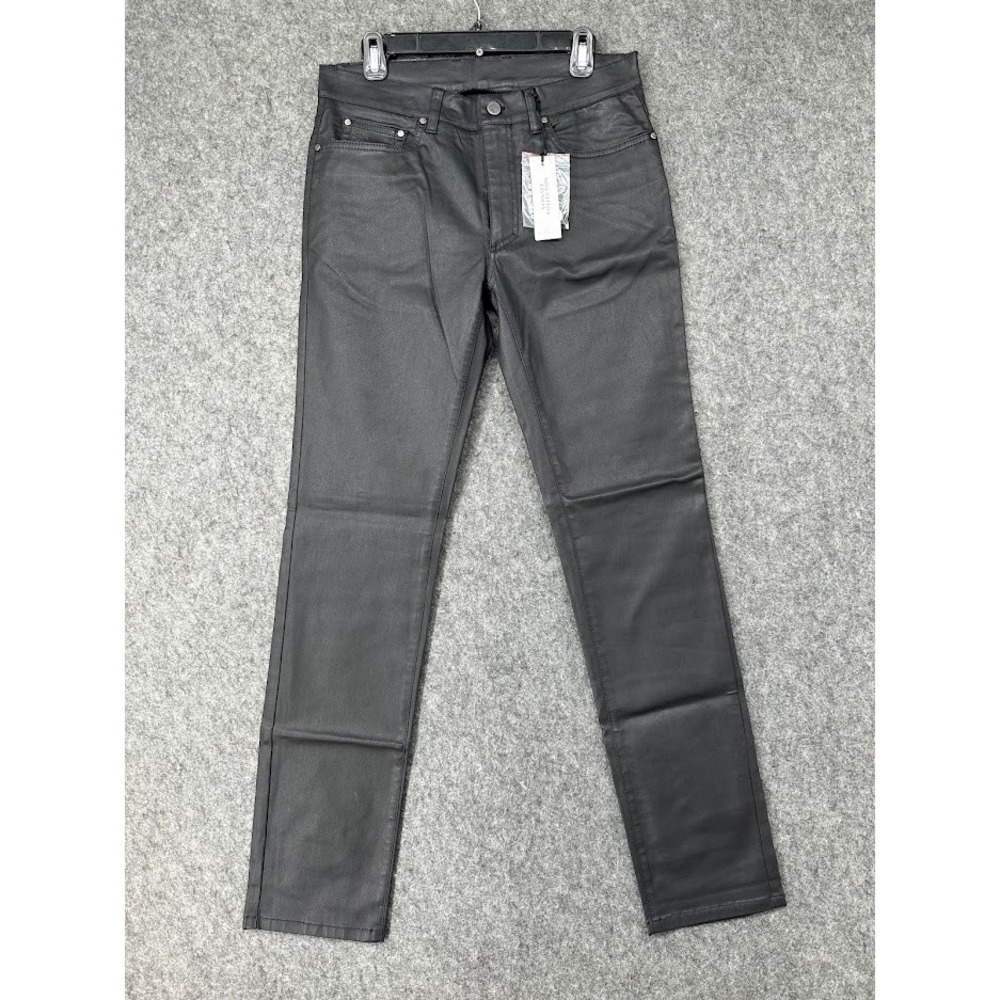 Versace Collection Mens Slim Fit Black Coated Jeans Size 32 Medusa Logo Waxed